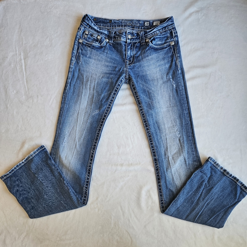 Miss Me Boot Cut Women Jeans size 28 JP5335B7 Embellished Distressed Light Wash
